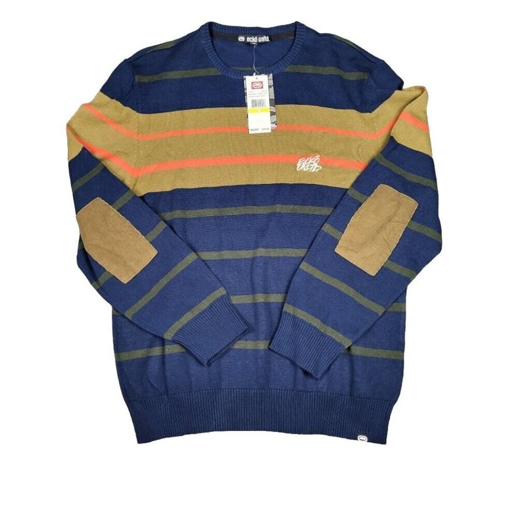 Ecko Unltd Sweater Mens Medium Long Sleeve Elbow Pads Pullover